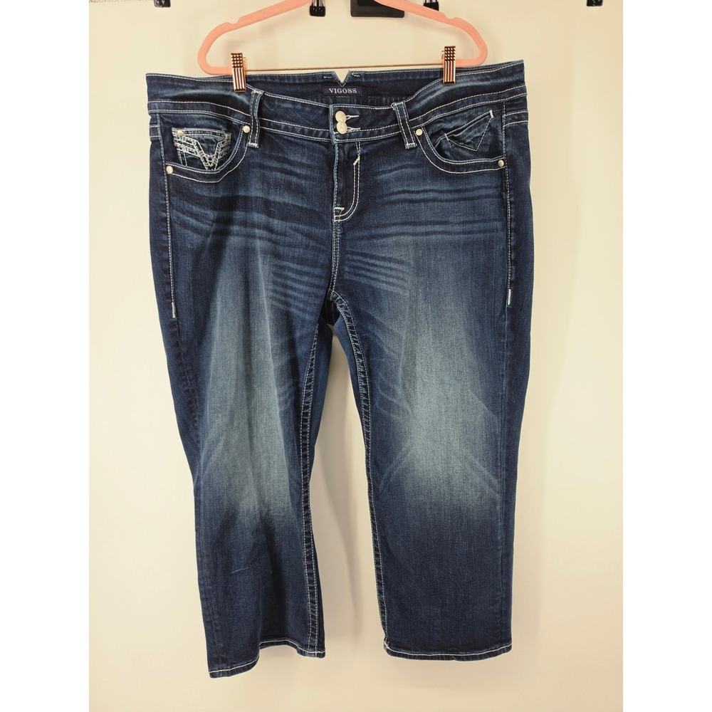 Vigoss The Chelsea Capri Jeans Dark Wash Embellished Pockets Blue Womens 22 23